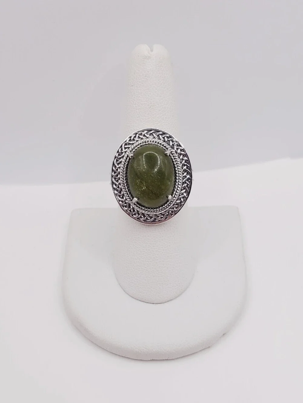 7 Carat Connemara Green Marble 925 Sterling Silver Statement Ring